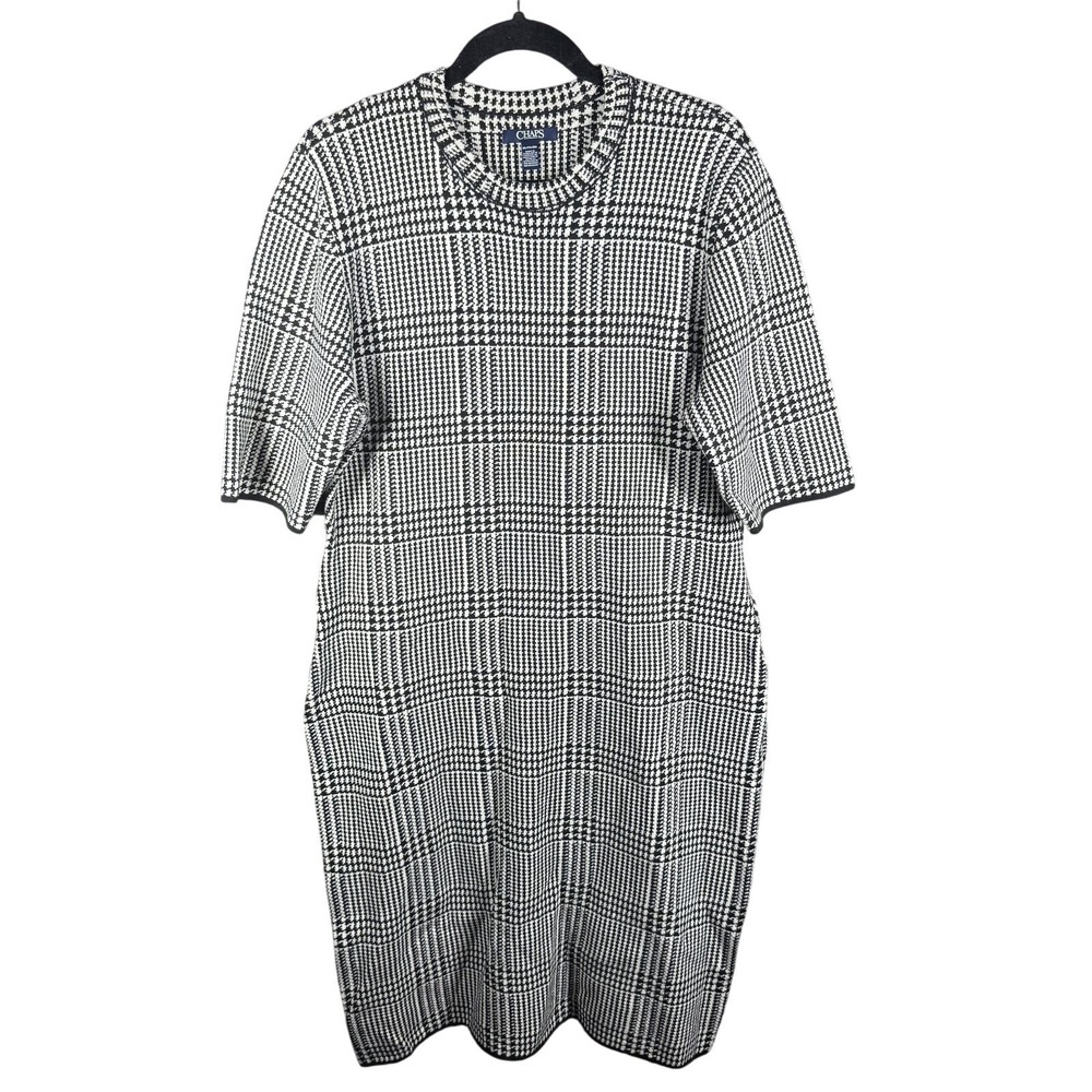 Chaps Knit Dress Womens XXL‎ Black White Glen Plaid Short Sleeve Crew Neck